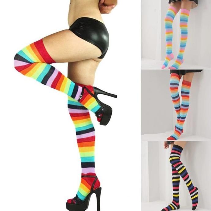 Kaus Kaki Panjang Lucu Sexy Warna Warni Di Atas Lutut Khusus Wanita Termurah