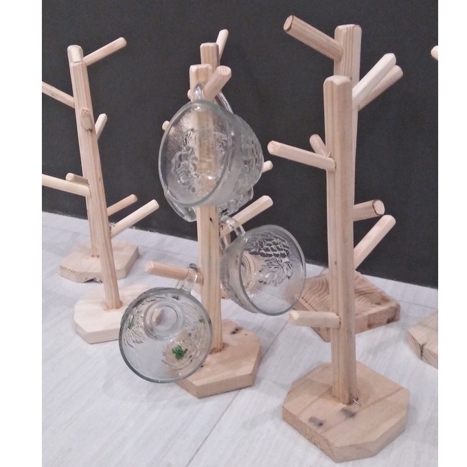 Mug Holder Gantungan Gelas Kayu Jati Belanda Bersusun-2