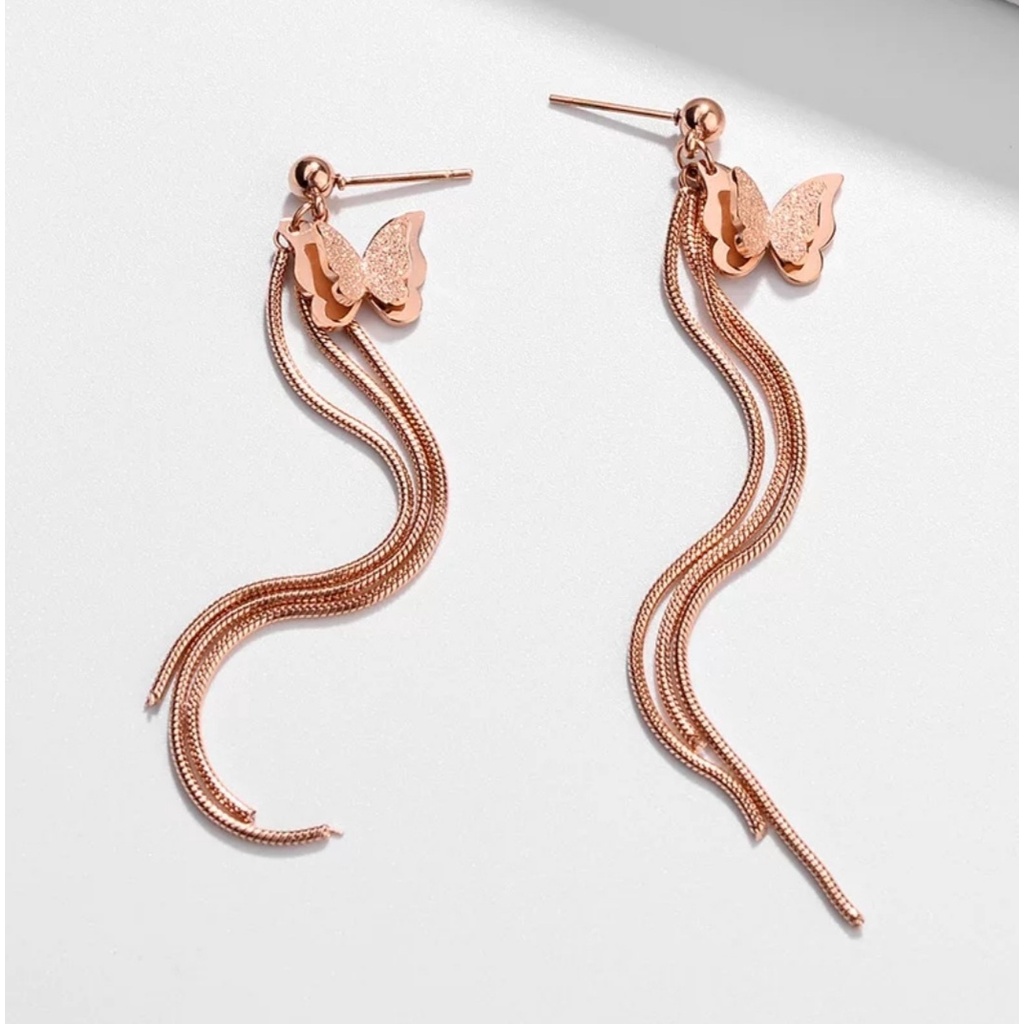 Anting Titanium Jurai Kupu - Kupu Dengan Pentul Warna Rose Gold dan Gold