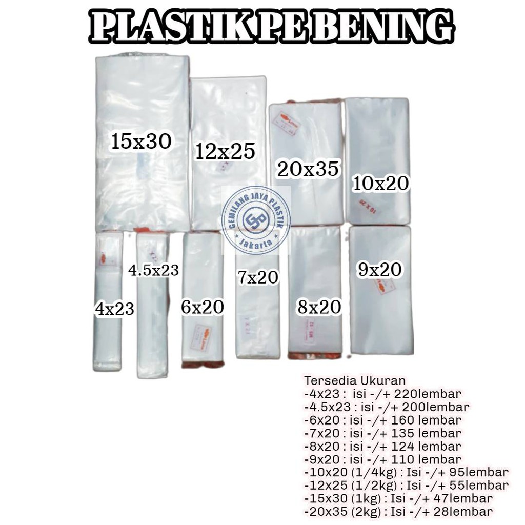 PLASTIK PE KANTONG Batu Buram Kuah Bakso Gula Minyak Sayur 10x20 10x25 12x25 15x35 20x35