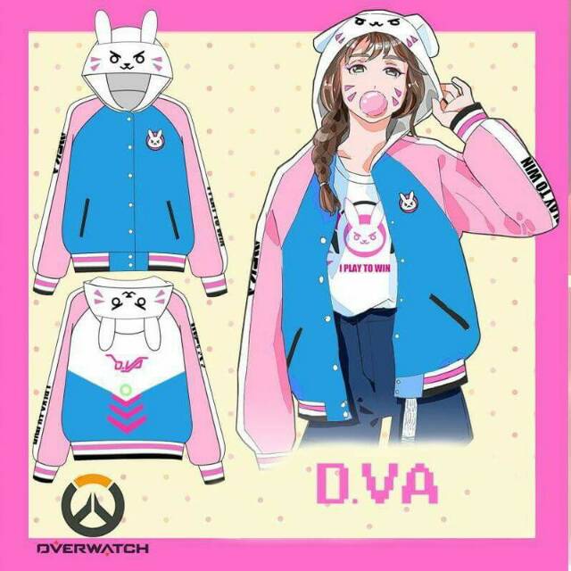 HP41505 Overwatch DVA Bunny Hoodie Rabbit Usagi Jacket Jaket Anime Cosplay Jepang Animal Kelinci