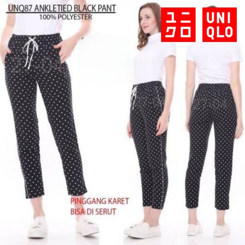 Uniqlo Cotton Pants Celana Katun Ankle Relax Motif Kotak Tartan Garis Abstrak S M L XL (Preloved)