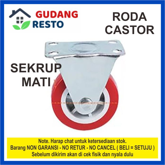 Roda Castor MERAH HIDUP / MATI  REM / TANPA REM PLATE / PLAT / Sekrup / Caster / Kastor / KASTER / Trolley 2 inch / 5 CM