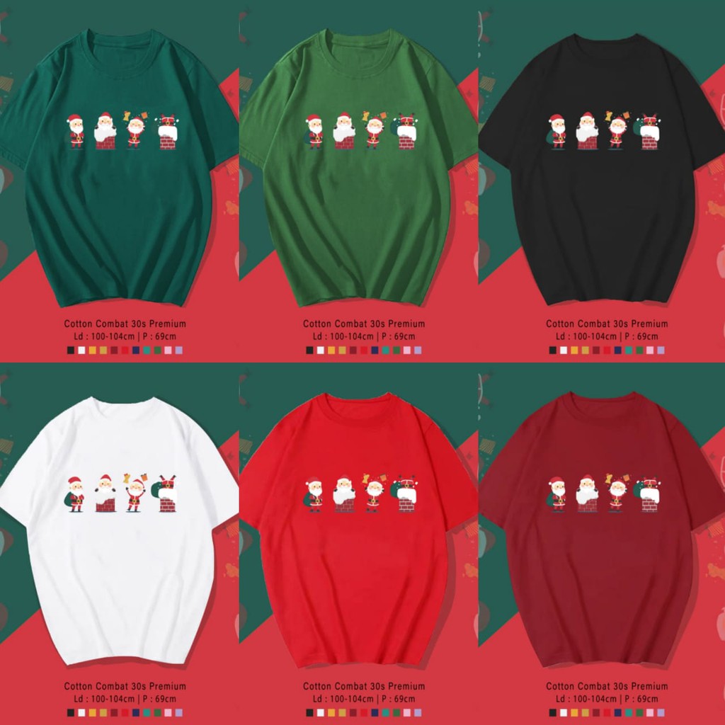 FREE CUSTOM NAMA - FOUR MINI SANTA T-SHIRT / KOAS UNISEX CEWEK COWOK / CUSTOM EDISI NATAL