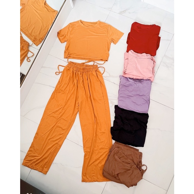 stelan croptop+long pants polos wanita,set rayon polos kyota,one set kyota rayon polos murah