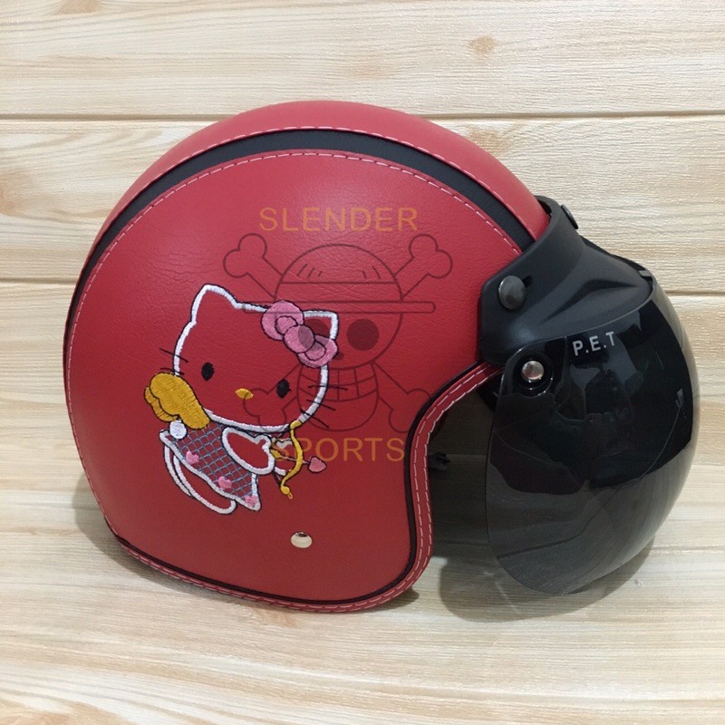 HELM BOGO FULL KULIT MOTIF HELLO KITTY MERAH