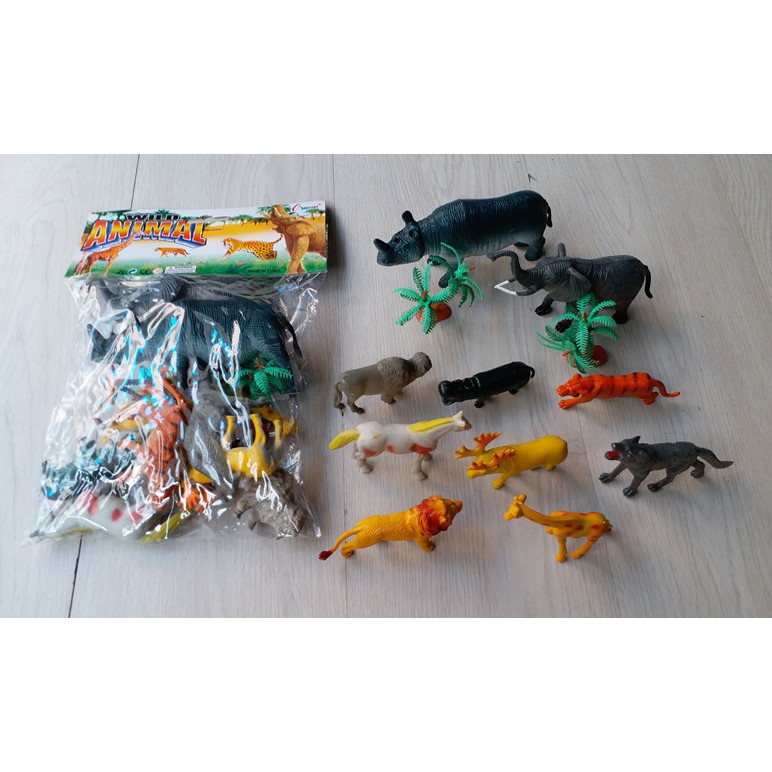 MAINAN WILD ANIMAL JUNGLE SET PAJANGAN PATUNG MINIATUR HEWAN ISI 10 PCS A586