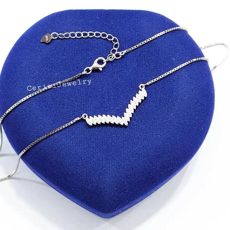 Barang Pilihan.. Kalung Perak Asli Silver Wanita 925 Lapis Emas Putih Model Kalung Fuji Permata / Ka