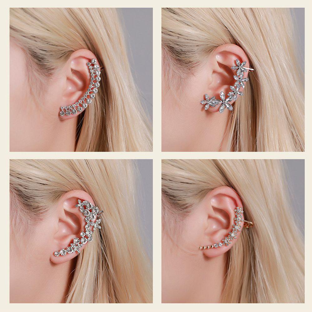 R-flower 1PC Ear Wrap Cuff Earrings Perhiasan Hadiah Fashion Baru Berlian Imitasi Klip Telinga