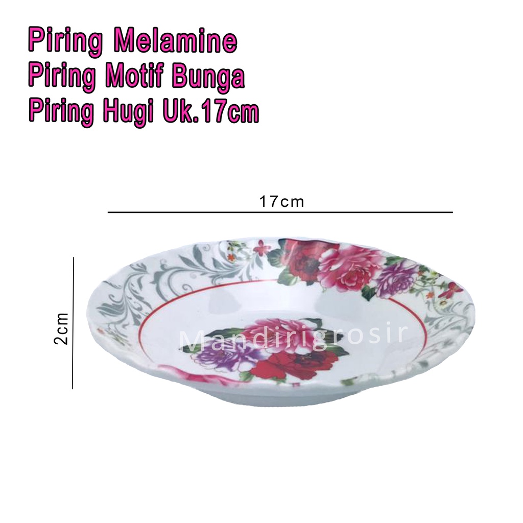 Piring Hugi Serbaguna *Piring Melamine * Piring Motif Bunga * Uk.17x17cm