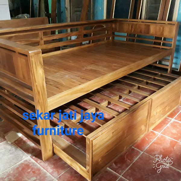 dipan bangku daybed tempat tidur sorong minimalis jati jepara