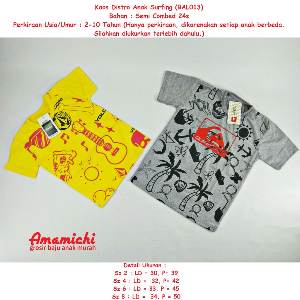  Kaos  Anak  Distro Surfing Cowok  Laki Laki Kids Boys Usia  2 