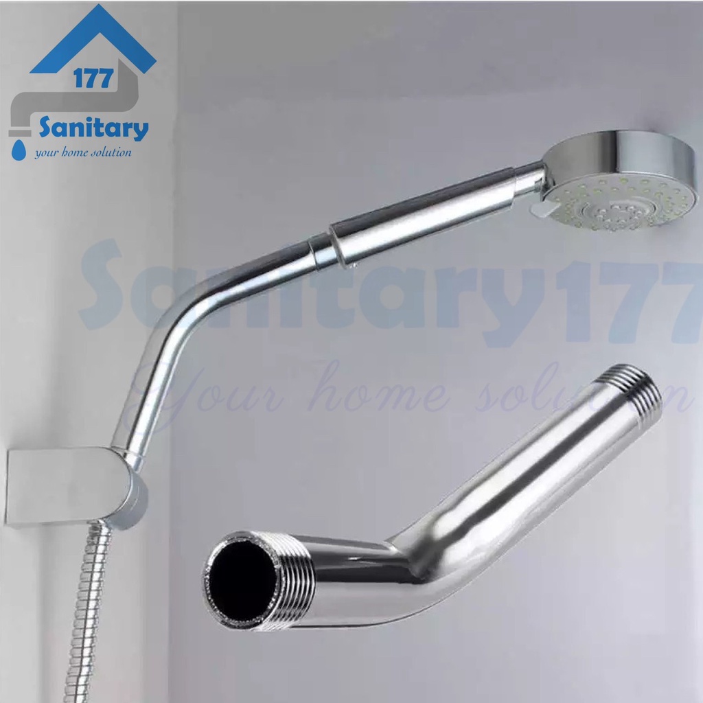 Pipa Shower mandi Tembok 15cm -tiang wall shower arm shower stainless 1/2 inch 15 cm stenlis hitam tangkai sambungan