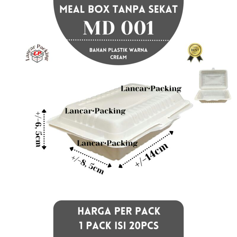Meal box MD 01 Plastik Merak (20pcs) warna Cream  / Kotak makan plastik polos