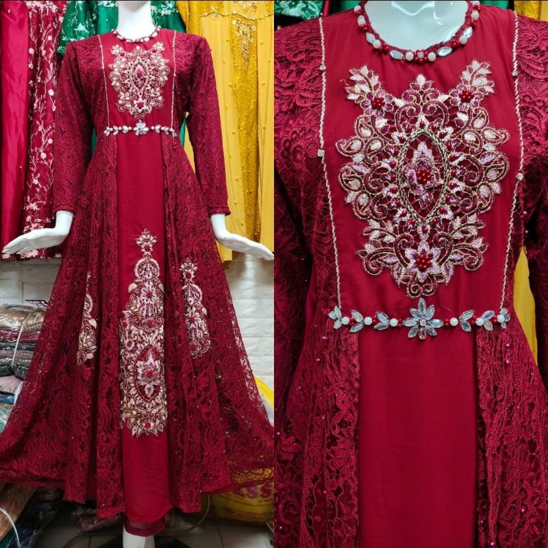 gamis pesta mewah / gamis pesta muslimah / gamis brokat terbaru / Baju pesta cantik / gamis mewah