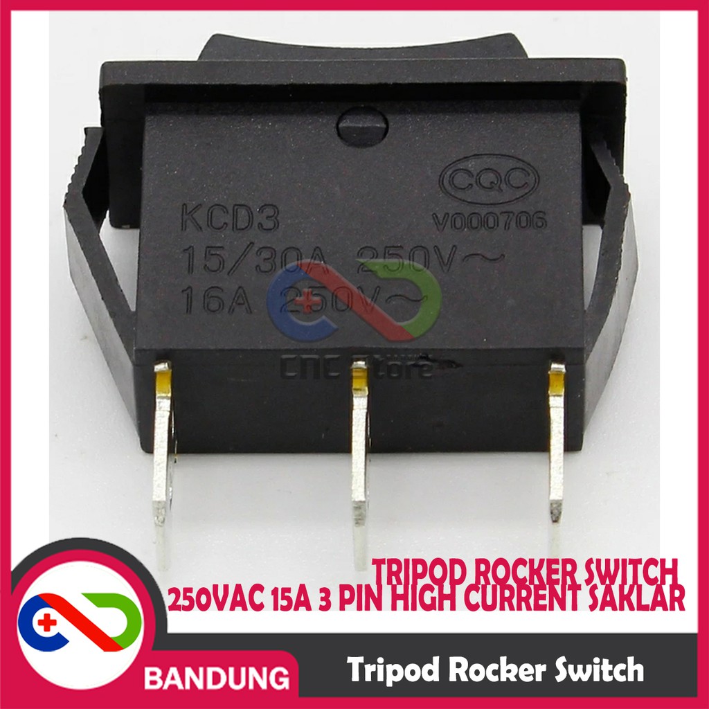 TRIPOD ROCKER SWITCH 250VAC 15A 3 PIN HIGH CURRENT SAKLAR