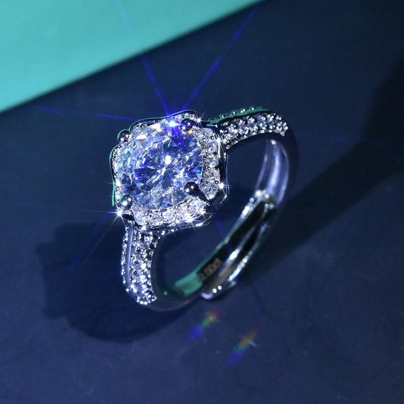 Cincin Model Terbuka Desain Bunga Hias Berlian Gaya Elegansimple Untuk Wanita