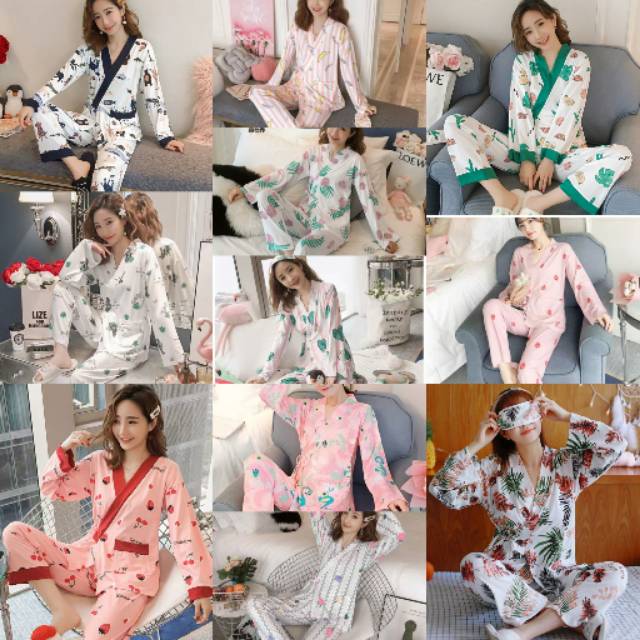 Baju tidur wanita | Pp kimono piyama wanita import motif kembang