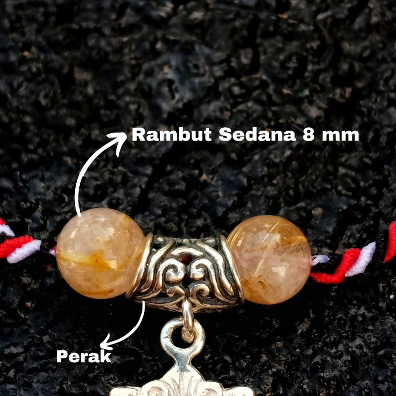 Gelang Tridatu Kancing Sliding Omkara Perak Batu Rambut Sedana 8mm / Gelang Tridatu Perak / Gelang Perak / Tridatu Custom / Gelang Tridatu Rambut Sedana / Tridatu Khas Bali Murah / Gelang Tridatu Ekslusif / Craftdewata