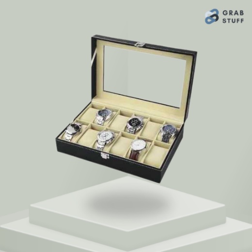 Kotak Jam Tangan Luxury 12 Slot / Tempat Jam Tangan Murah Mewah Elegan Kuat Isi 12 Kotak Box Jam Tangan Luxury 12 Slot Penyimpanan Kotak Jam Tangan Transparan Wadah Kotak Jam Tangan Kulit PU / Kotak Jam Tangan Transfaran Kotak Tempat Jam Tangan Kaca Kulit