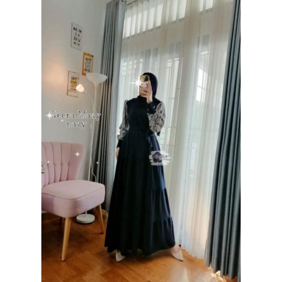 Gamis Brokat Butik/ veera maxy by athata dzee || gamis lebaran 2022-Veera drees navy