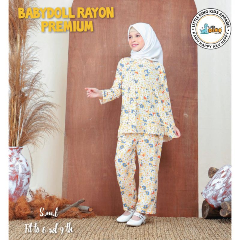 BABY DOLL PIYAMA ANAK CEWEK KATUN RAYON ADEM NYES BY LITTLE DINO