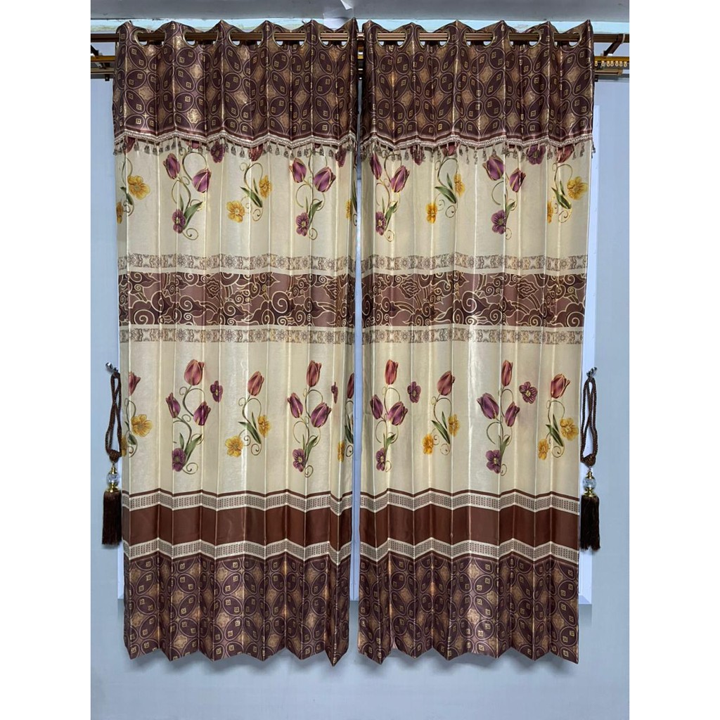 Tirai &amp; Gorden Motif Bunga Tulip Liliana 12 Lubang | Hordeng Blackout | Korden Warna Coklat Manis