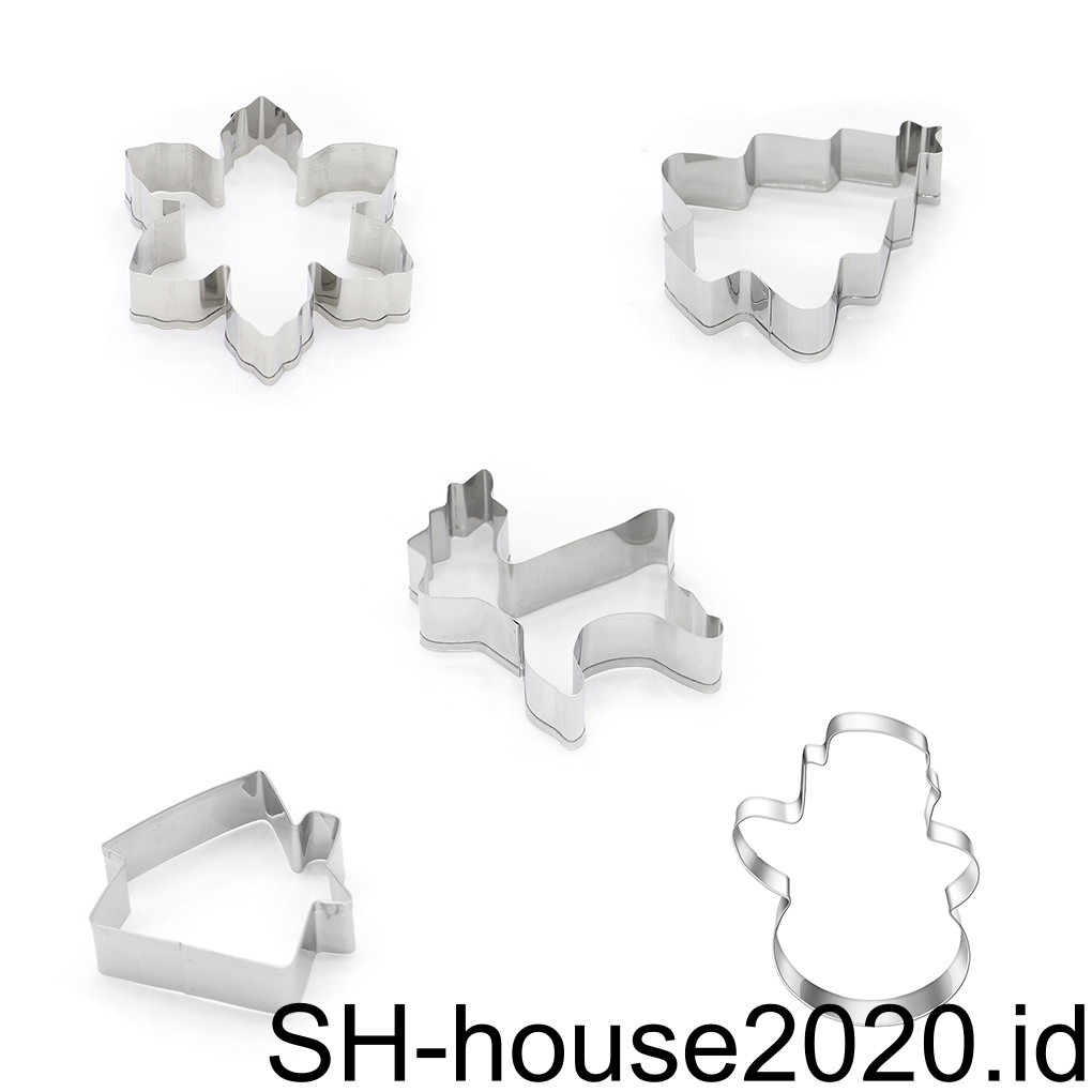 (house2020) 5pcs / Set Cetakan Kue / Biskuit / Fondant Bahan Stainless Steel Desain Emboss Tema Natal Untuk Dapur