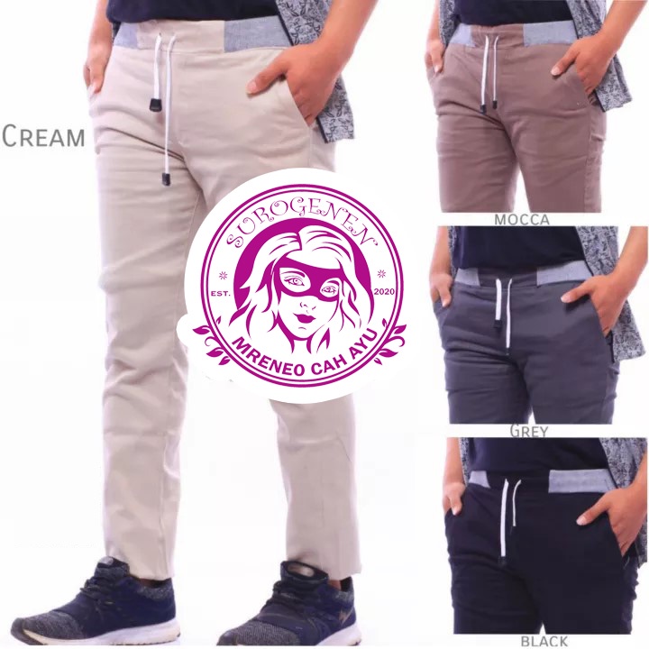 Celana Chino panjang pinggang karet