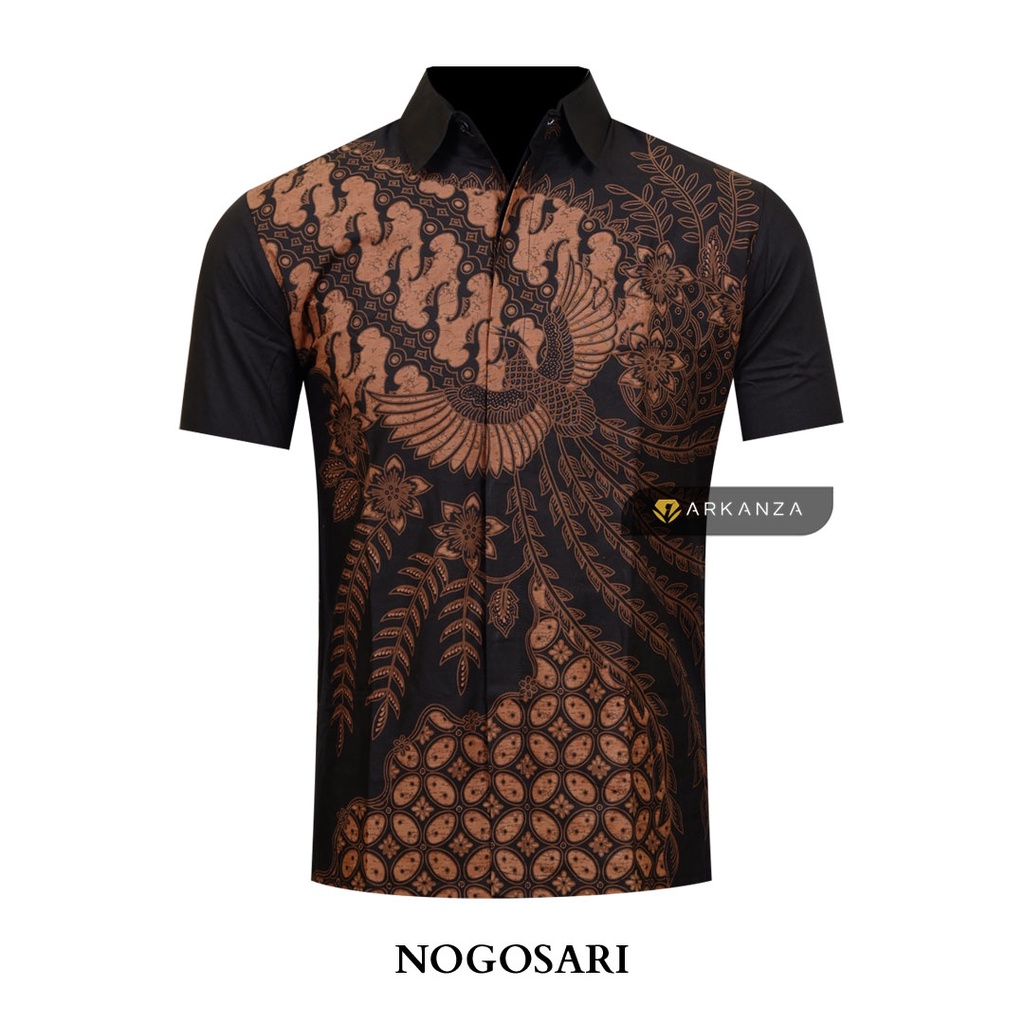 BATIK ARKANZA Motif NOGOSARI Hem Atasan Kemeja Baju Batik Pria Cowok Laki Laki Slimfit Full Lapis Furing Lengan Panjang Lengan Pendek Original Asli