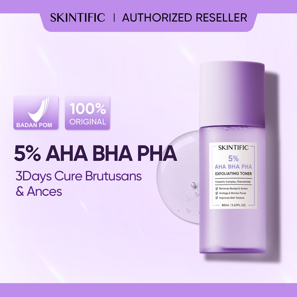 [BPOM]SKINTIFIC 5% AHA BHA PHA Exfoliating Toner 80ml Gentle Exfoliator Blackhead Anti Acne for sensitive skin toner pengelupasan exfo toner exfoliasi