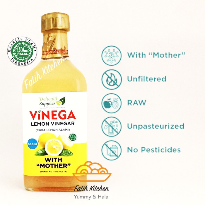 201nhgg Vinega Cuka Apel / Nanas / Lemon 500 Ml (Botol Kaca) Dehealth Supplies - Vinega Lemon