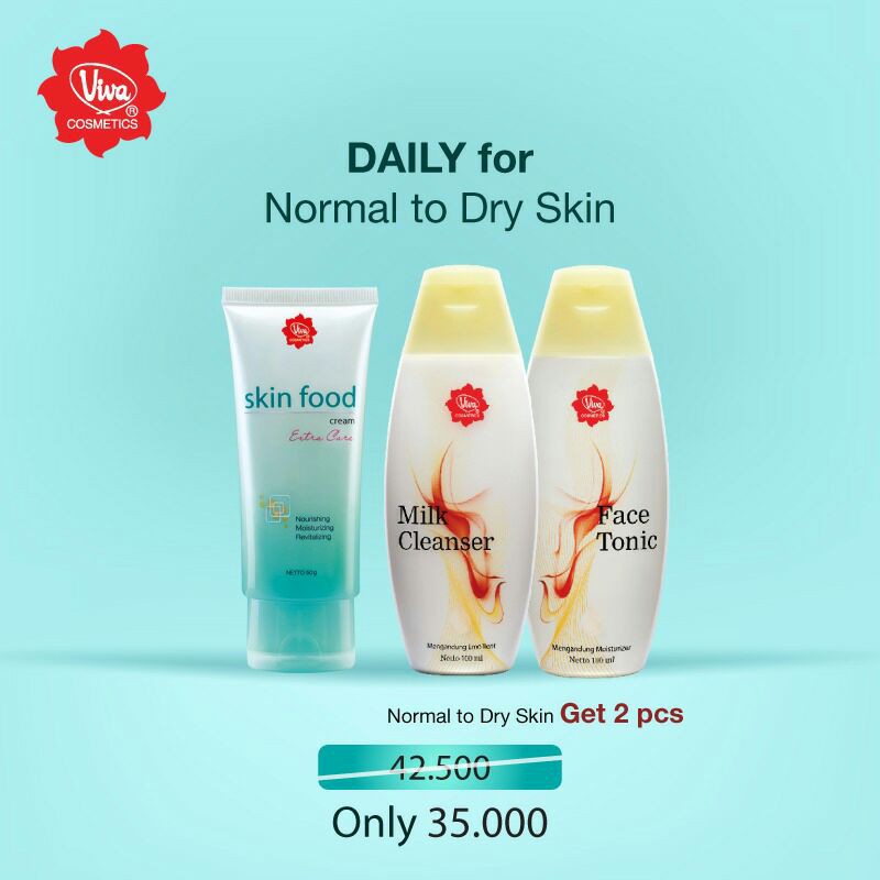 Paket Kulit Normal Milk Cleanser Face Tonic Original Viva Emollient Skin Food Extra Care Tube