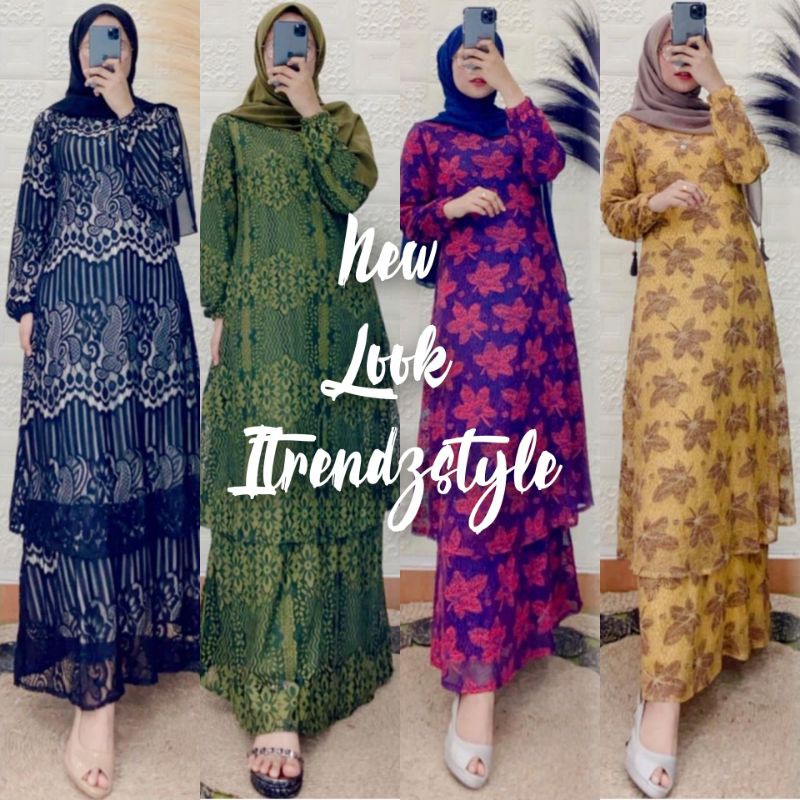 DRESS MUSLIM MALAYSIA / DRESS KURUNG MALAYSIA BRUKAT IMPOR KOREA MOTIF RANDOM TERBARU