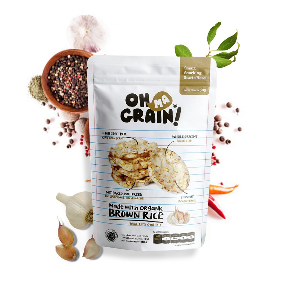 

Oh Ma Grain! Organic Brown Rice Crackers Snack Garlic 50 gr