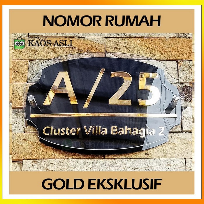 MS - Eksklusif Plat Nomor Rumah Acrylic Gold 3 Lapis Dekorasi Dinding