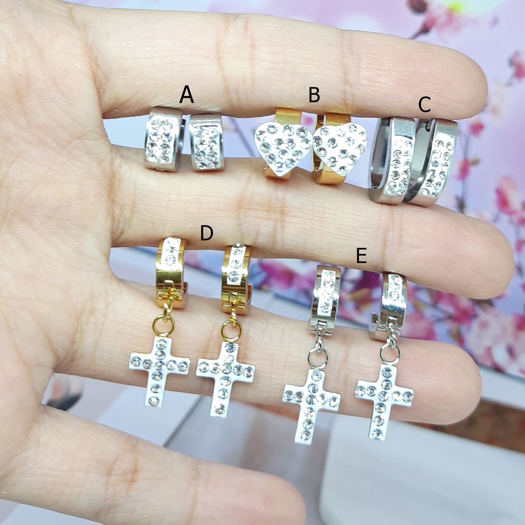 Anting Titanium Cetik Fashion Korea Salib Simple Gold Silver - BE375