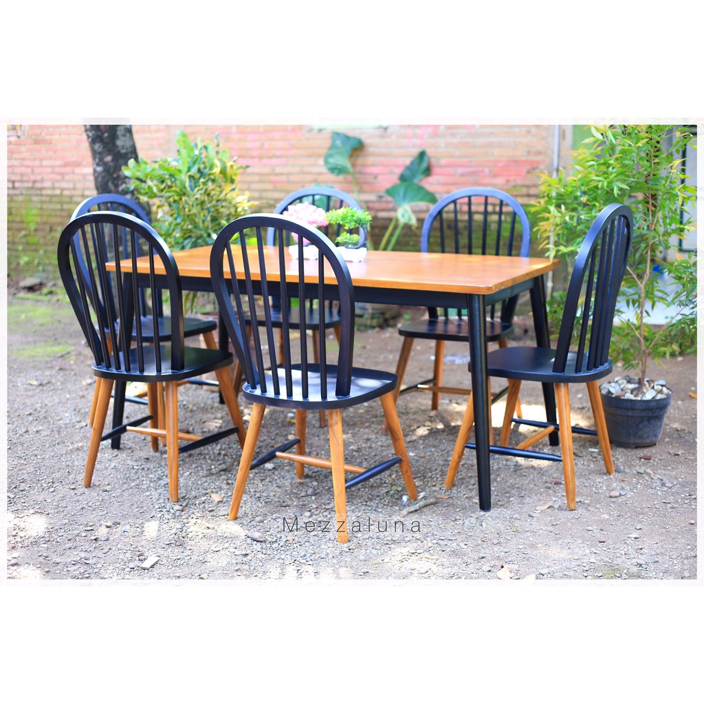 MEJA MAKAN DINING SET RETRO MINIMALIS 6 KUSI BALON / KAYU JATI