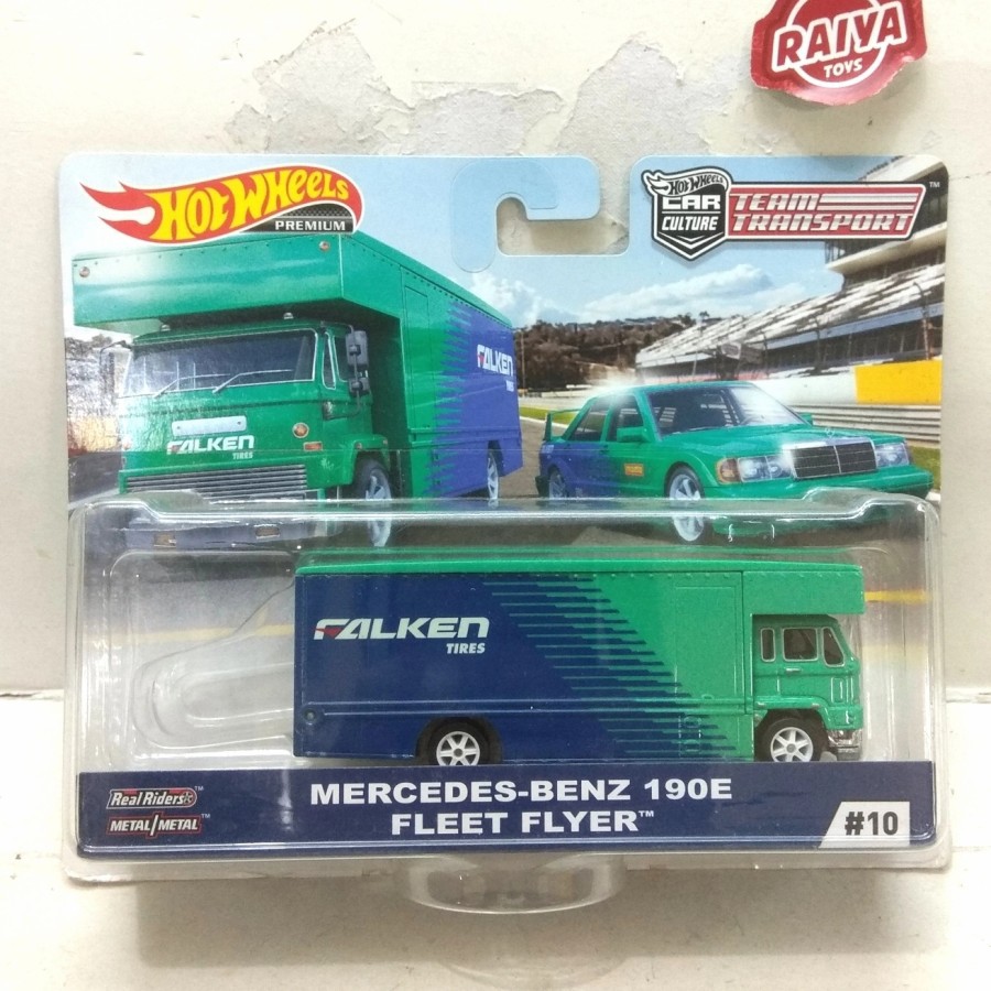 HOT WHEELS CAR CULTURE TEAM TRANSPORT LUS TRUCK FLEET FLYER FALKEN  MERCEDES BENZ 190E FALKEN