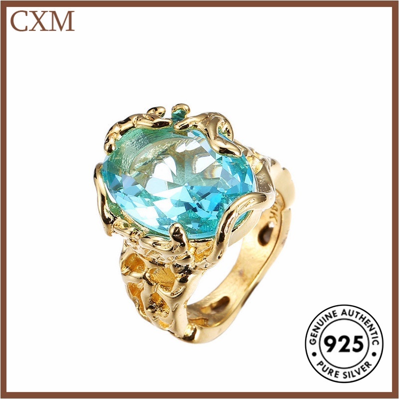 Cincin Lapis Silver 925 Model Hollow Dengan Sapphire Untuk Wanita