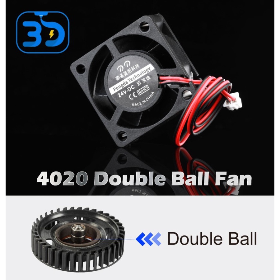 3D Printer Small Cooling Dual Ball Bearing 4020 Fan 12V/24V 2Wire - 24V