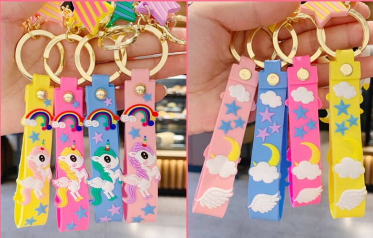 Fashion Lucu Pony Unicorn Anime Rainbow PVC Animal Unicorn Gantungan Kunci Untuk Pria Wanita Tas Ornamen Gadis Keyring