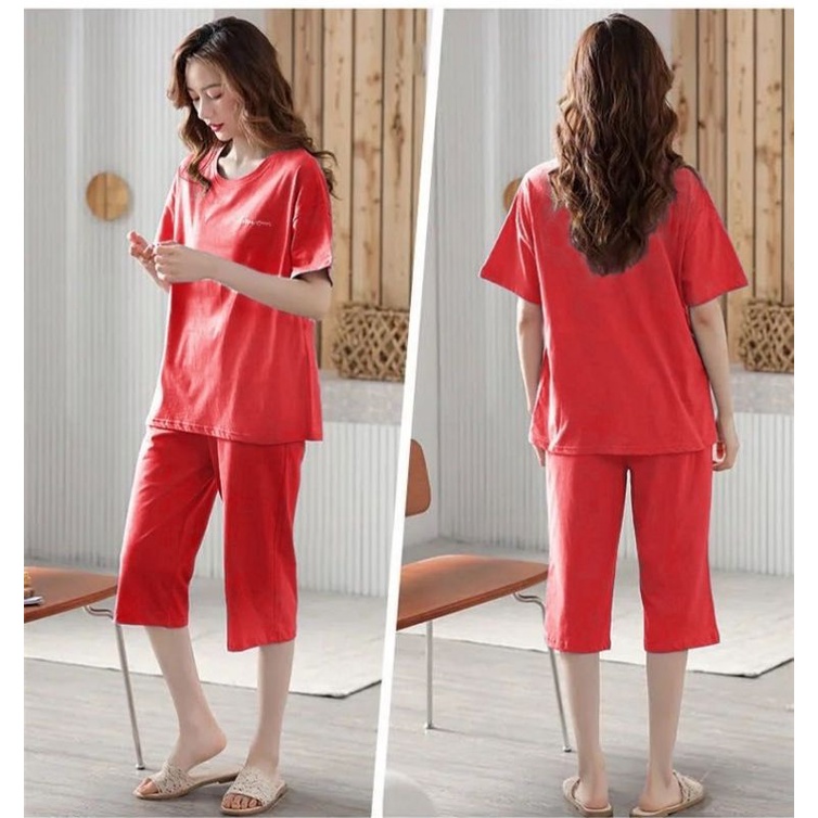 RULIF BAJU TIDUR WANITA Lengan pendek katun / Piyama celana 7/8 wanita import kaos knit