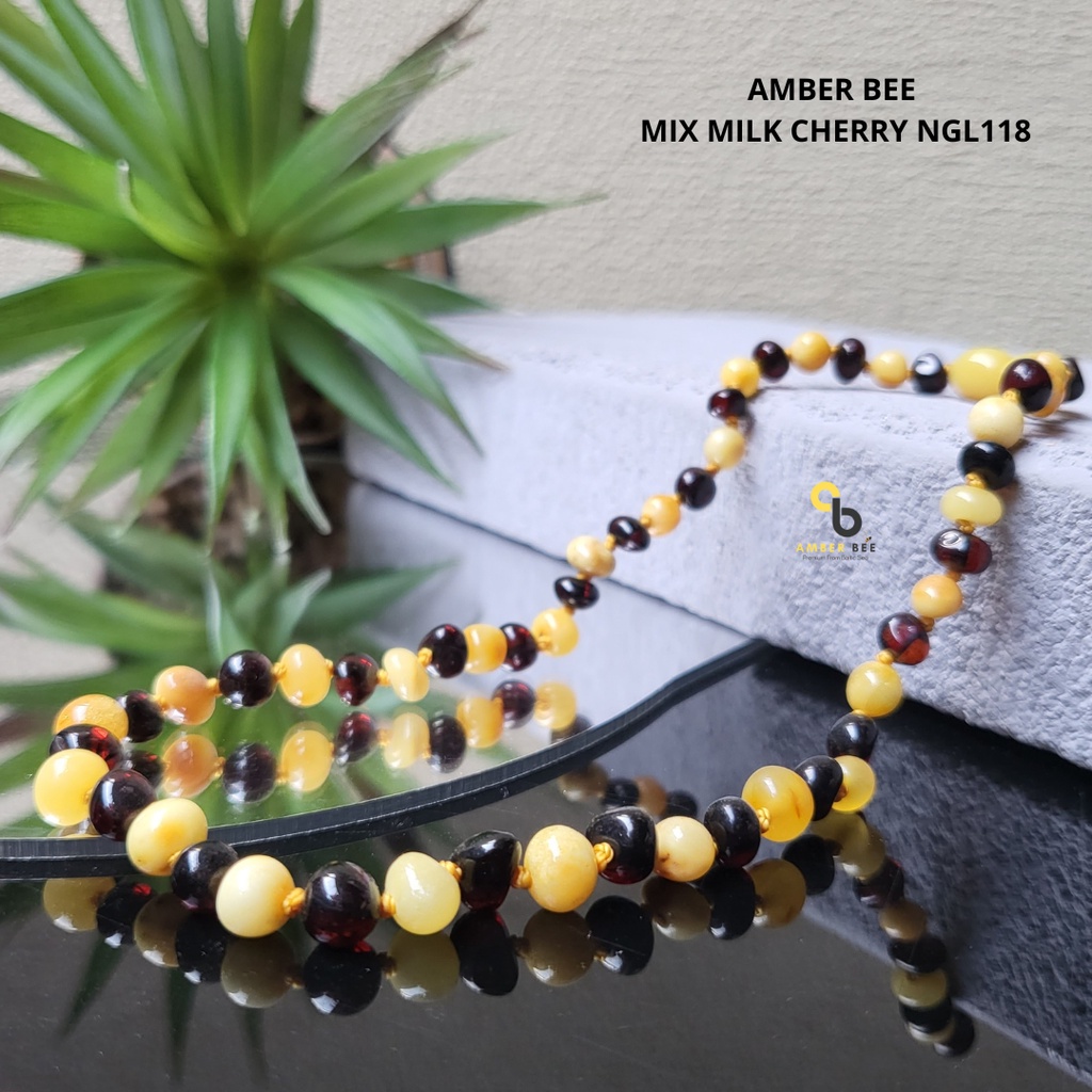 Set Kalung Gelang Amber Baltic Bayi &amp; Anak Mix Glossy Milk Cherry NBGMC118119 By Amber Bee