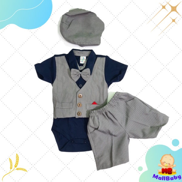 Setelan Baju Jumper Bayi Laki Laki 0 3 6 12 Bulan Baju Bepergian Pesta Tuxedo Bayi Topi Set Dasi