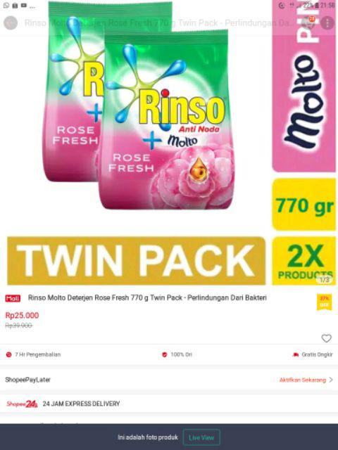 Rinso Molto Deterjen Rose Fresh 770 g Twin Pack