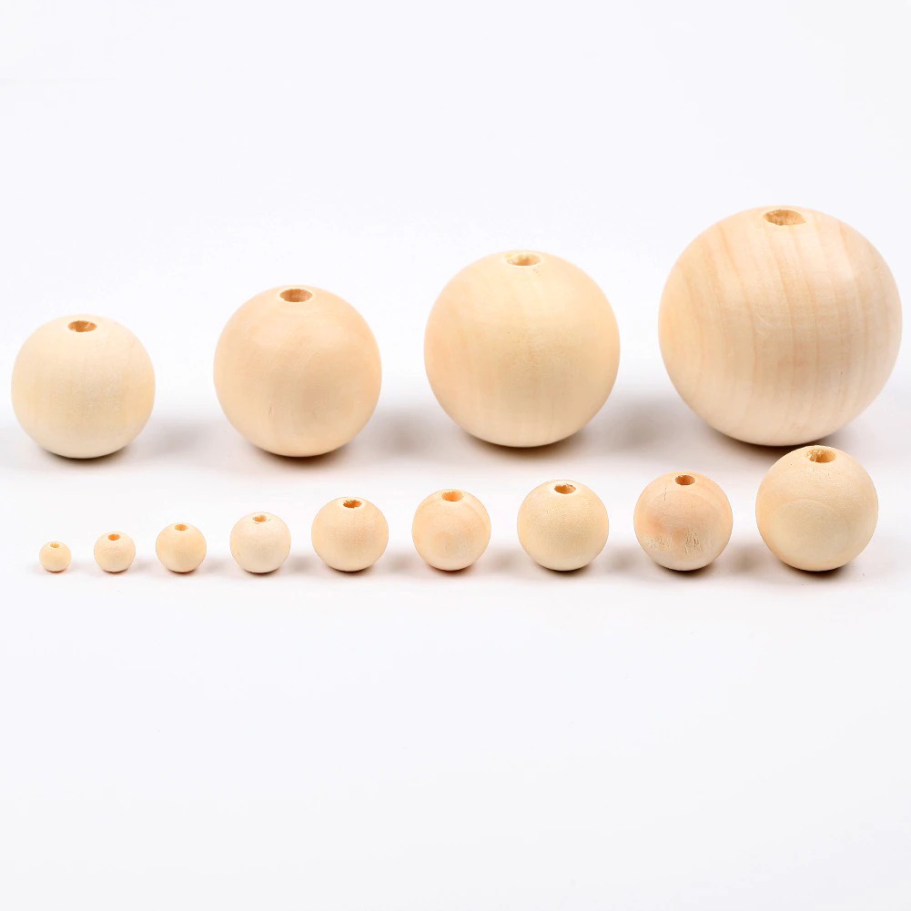 [6 PCS] Manik Kayu Bulat Natural / Wooden Beads Bulat Lubang 2 mm