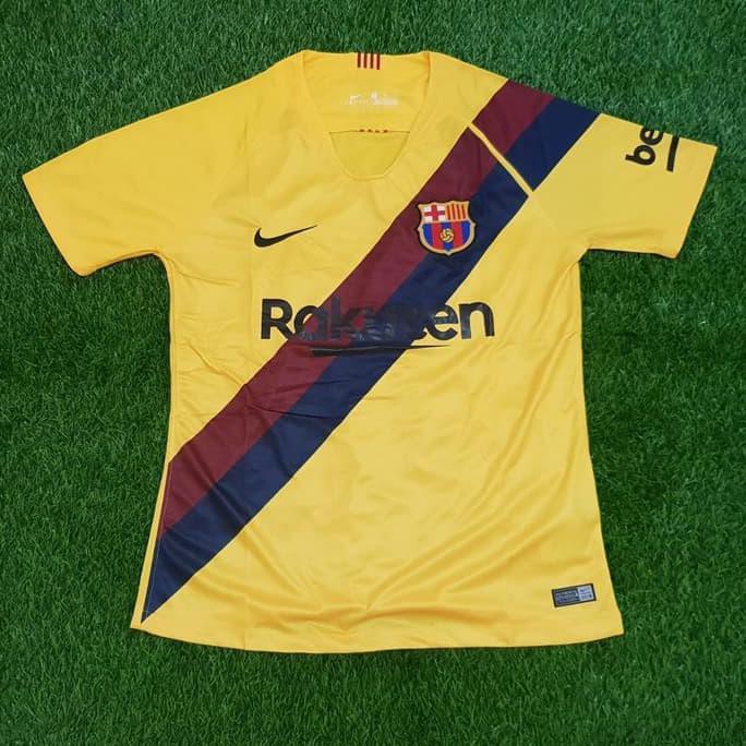 Kualitas Terbaik Jersey Bola Barca Barcelona Away 2019/2020 Grade Ori - Kuning, S SDWEP