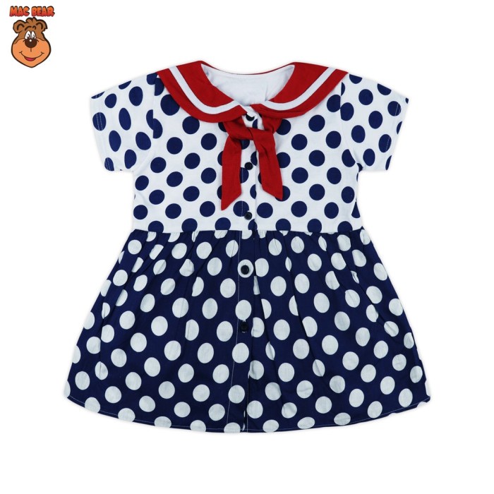 MacBee Baju Anak Perempuan Dress Anak Sailor Priskila Polkado - Navy, Size 3