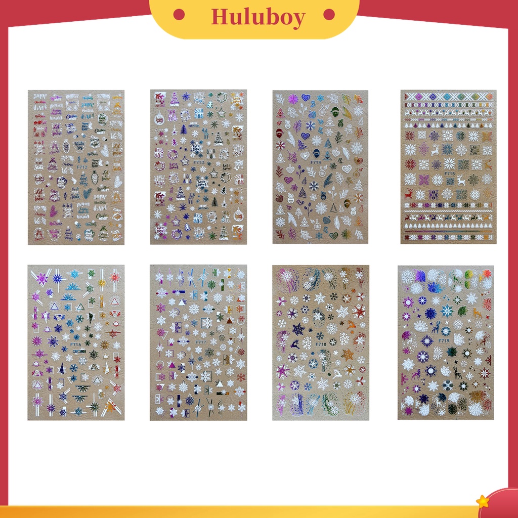 Huluboy Huluboy♡ 1 Lembar Stiker Nail Art 3D Desain Natal Warna-Warni Untuk Wanita